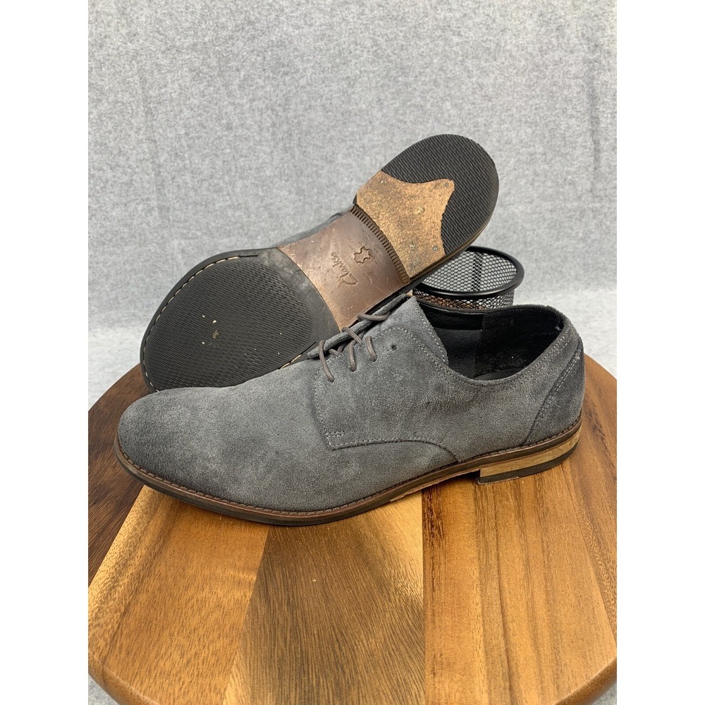 Clarks Shoes Men's 12 Flow Plain Gray Suede Lace Up Oxford